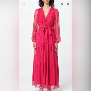 TWINSET Milano designer in fuchsia lace maxi long sleeve dress.
Sz 48 Large